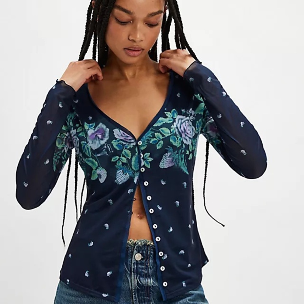 Free People Home Grown Mesh Cardi Medium